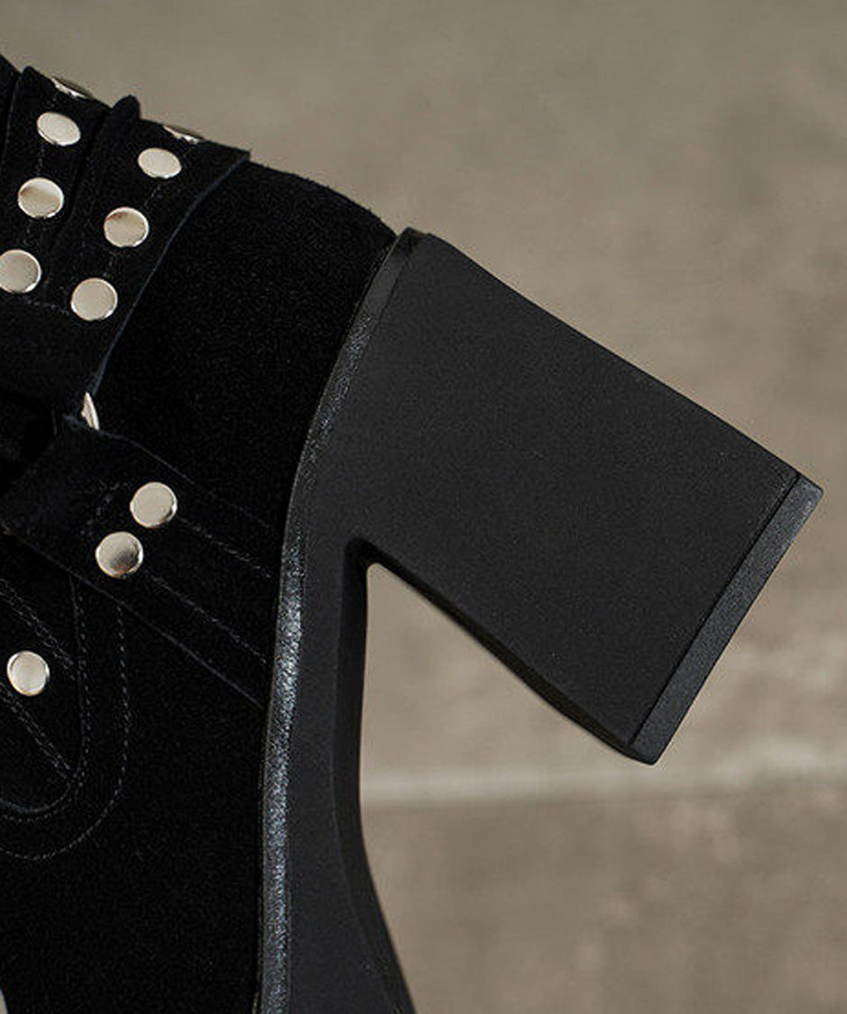 Studded Harness Mid Calf Boots