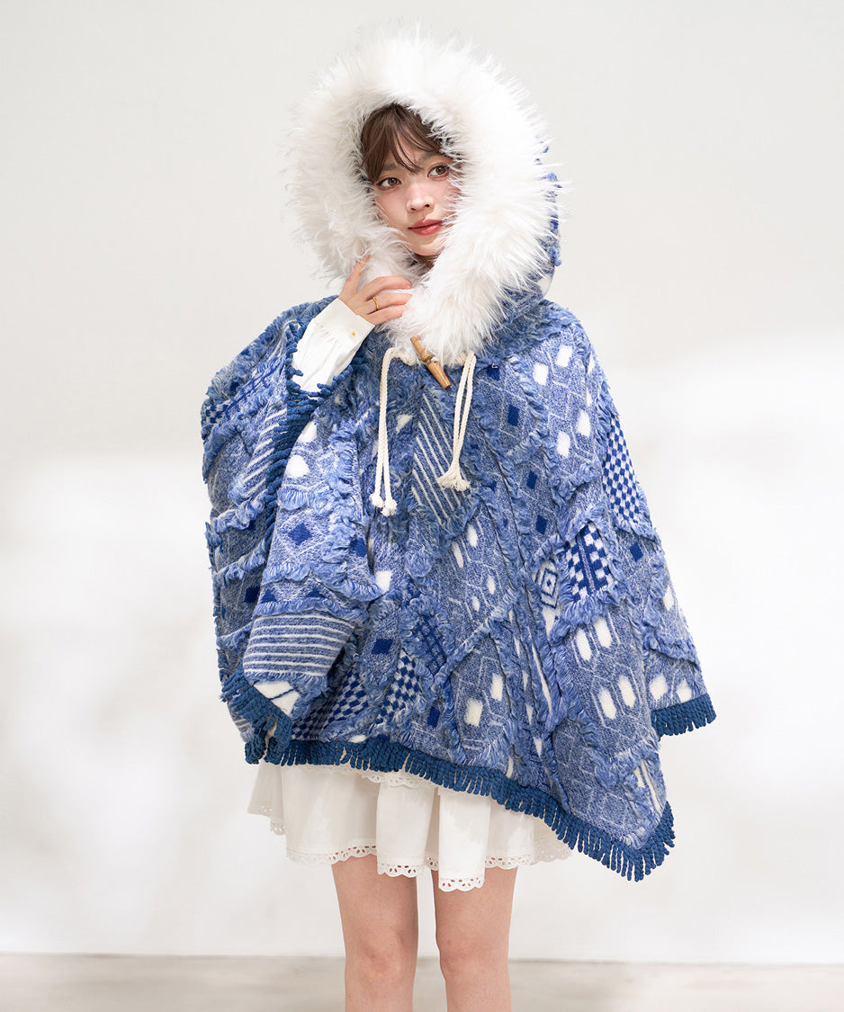 Mosaic Hooded Cape Coat