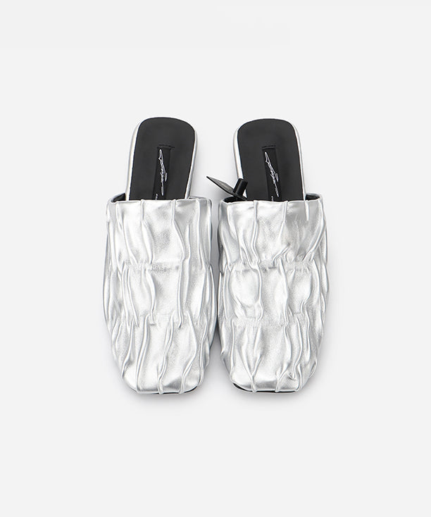 Crinkle Square Backless Mules