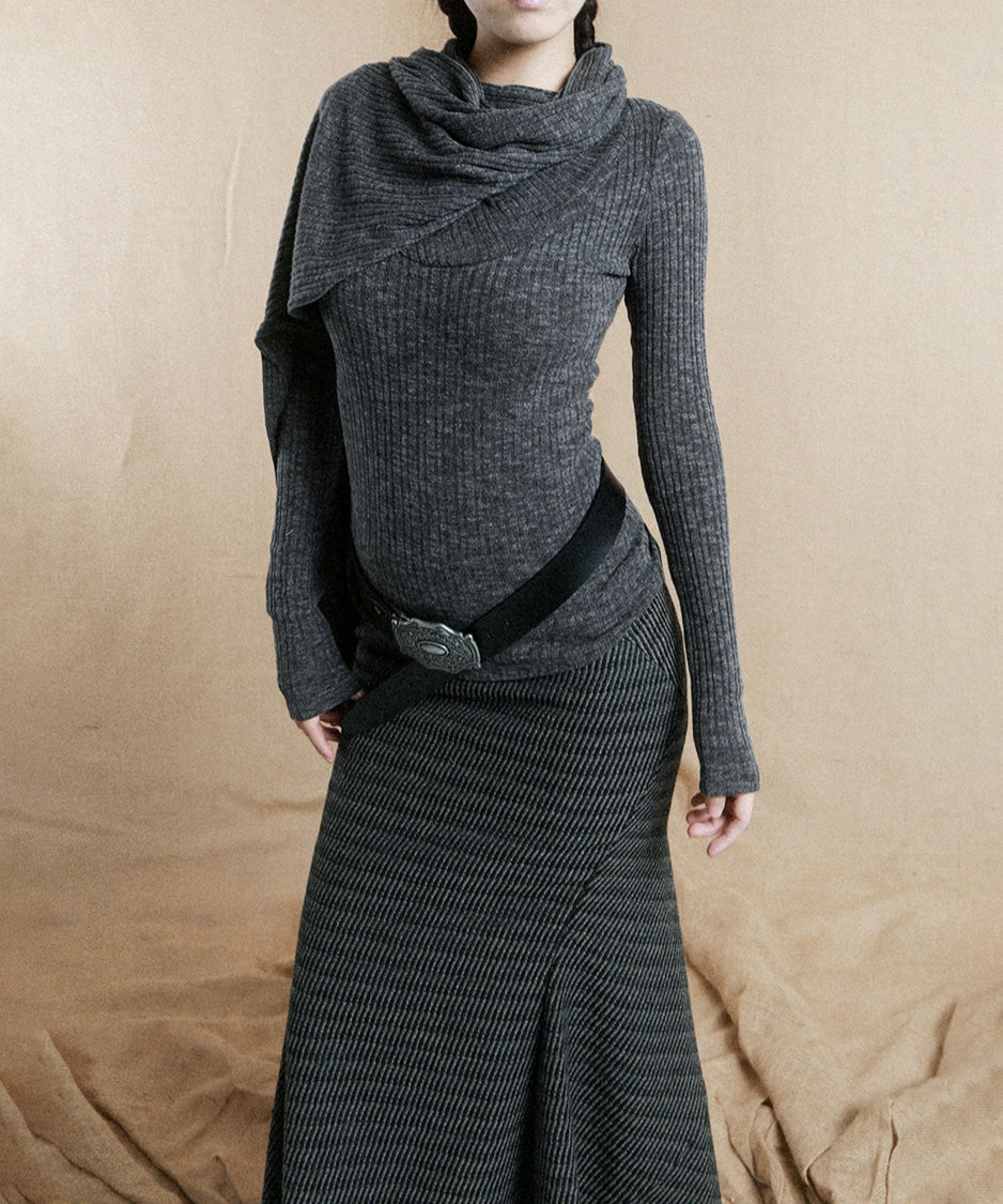 Hooded Rib Drape Top