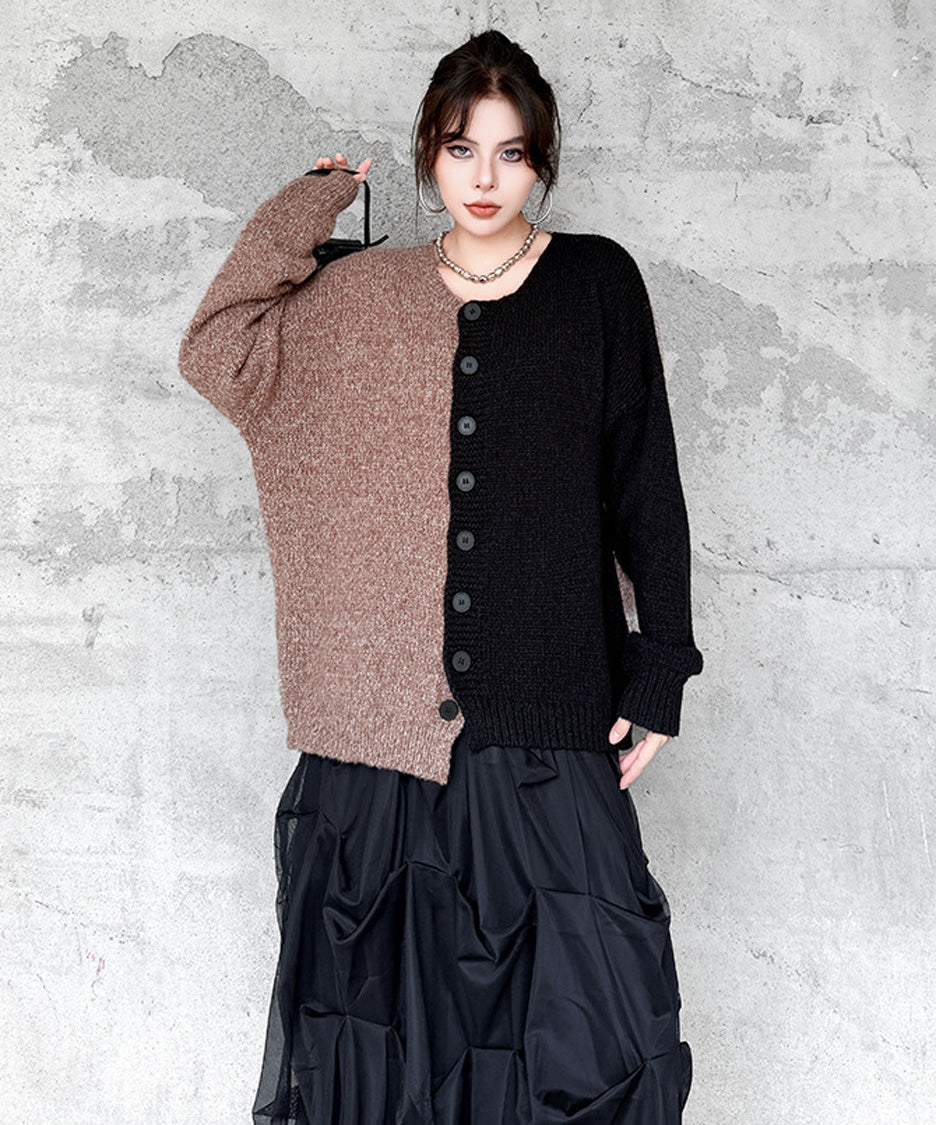 Offset Panel Knit Cardigan