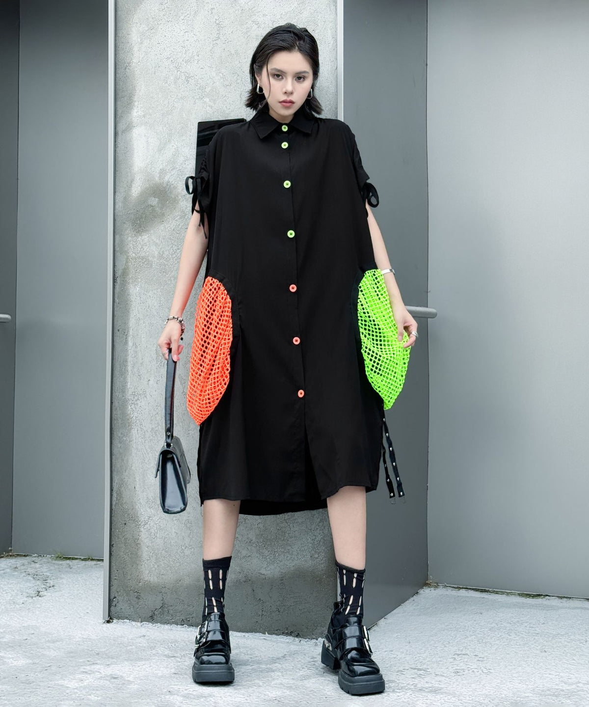 Neon Pocket Shirt Dress