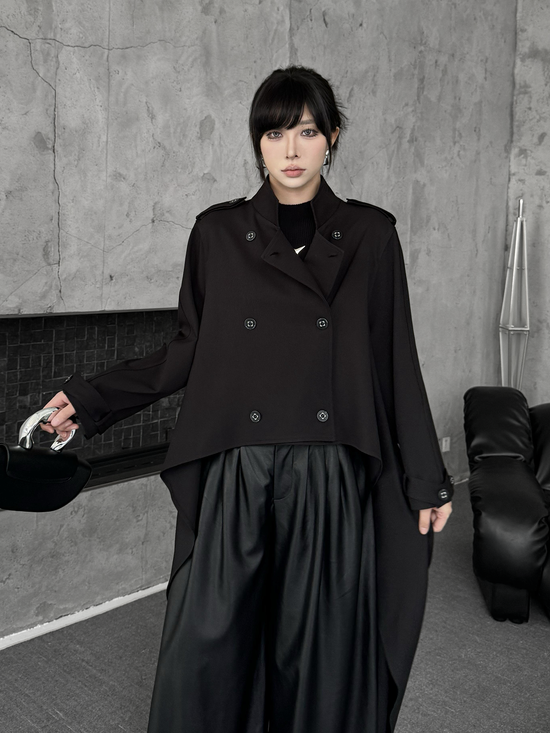 High Neck Draped Trench Coat