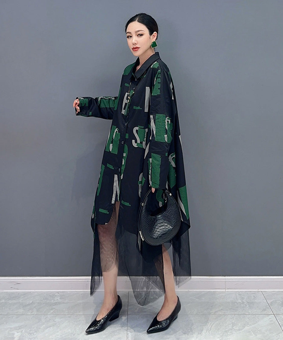 Abstract Letter Sheer Shirt Dress