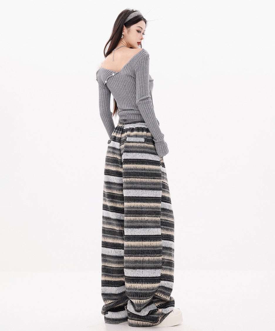 Brush Stripe Knit Wide Pants