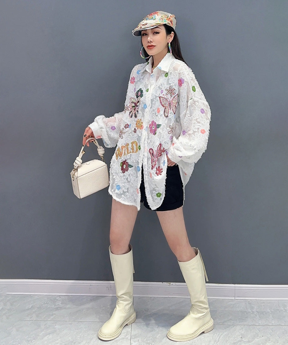 Floral Butterfly Fringe Blouse