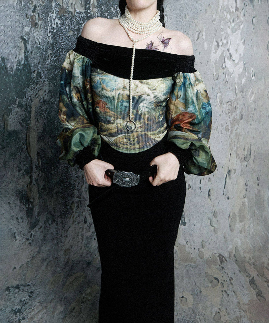 Baroque Art Off Shoulder Volume Top
