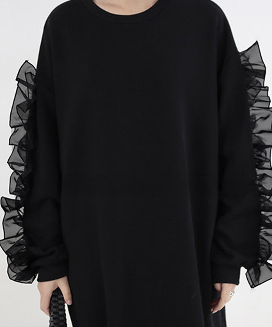 Sheer Frill Sweat Dress