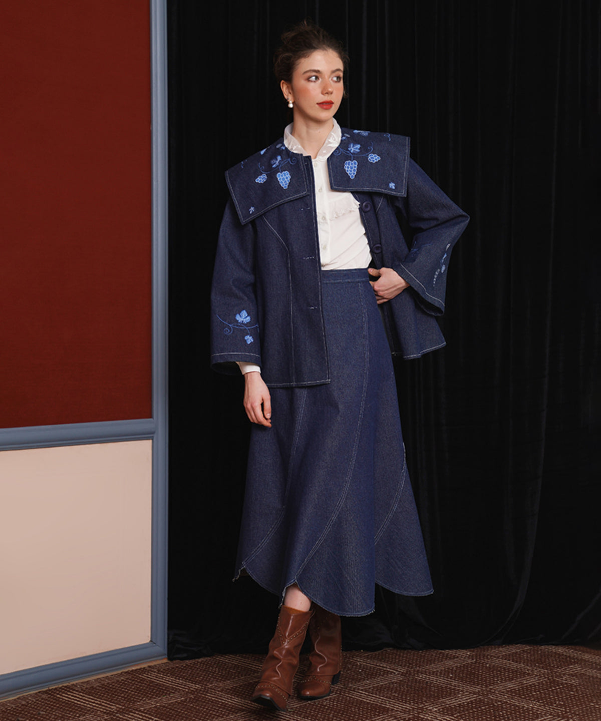 Curve Cut Denim Skirt