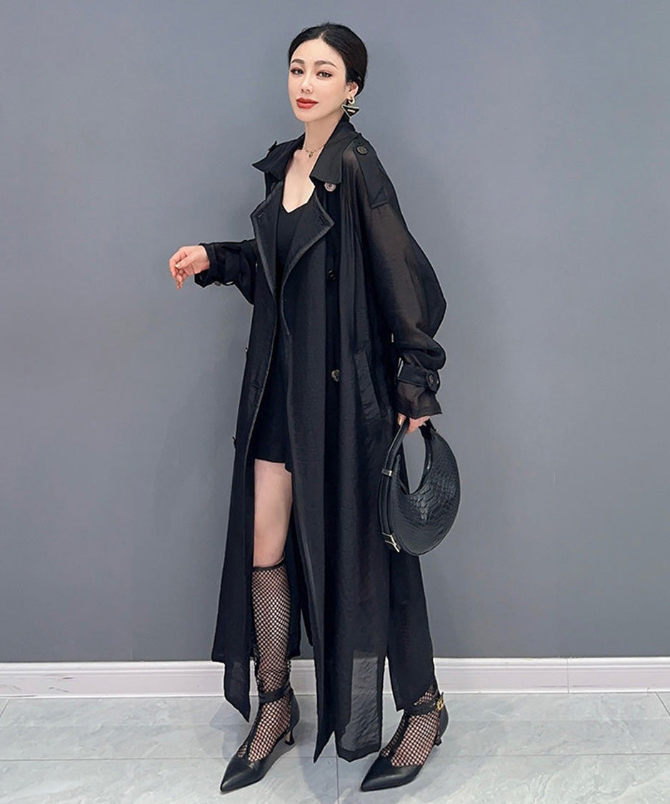 Sheer Belted Long Cardigan