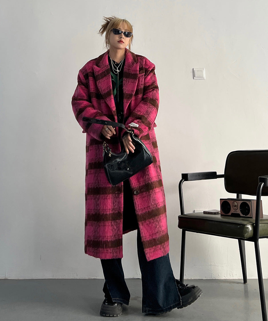 Brushed Check Long Coat