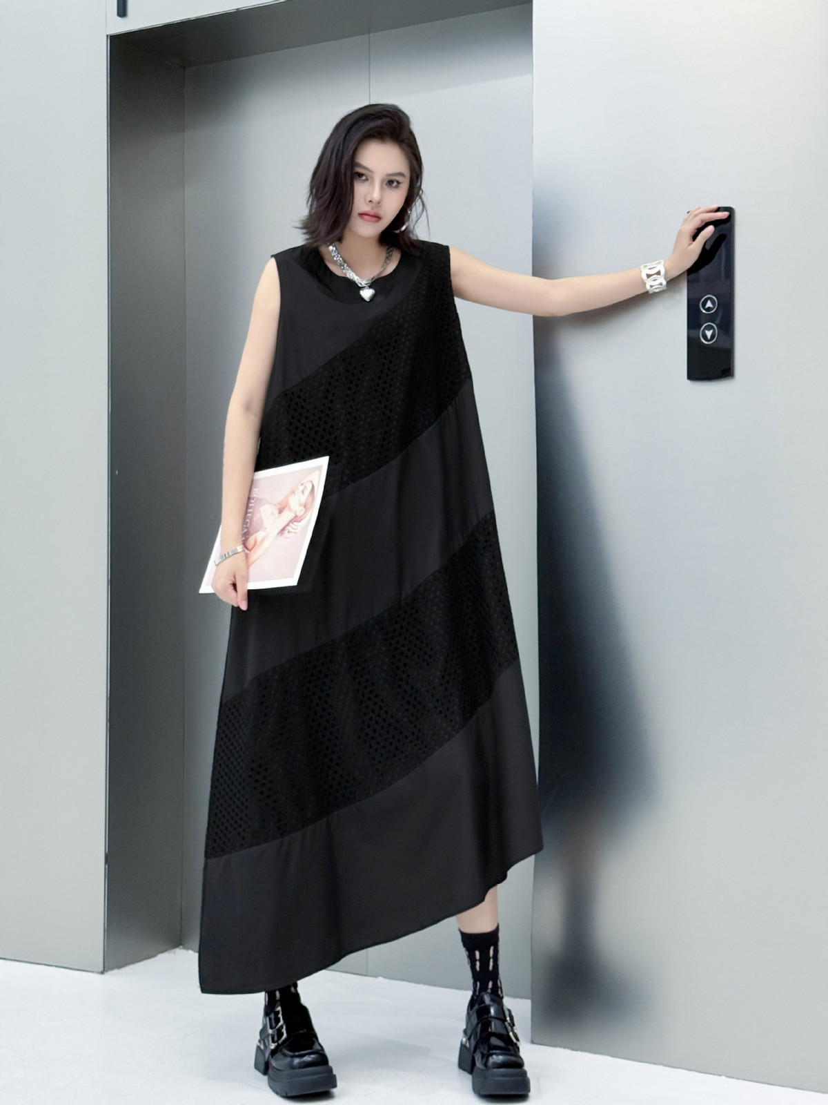 Diagonal Mesh Panel Dress