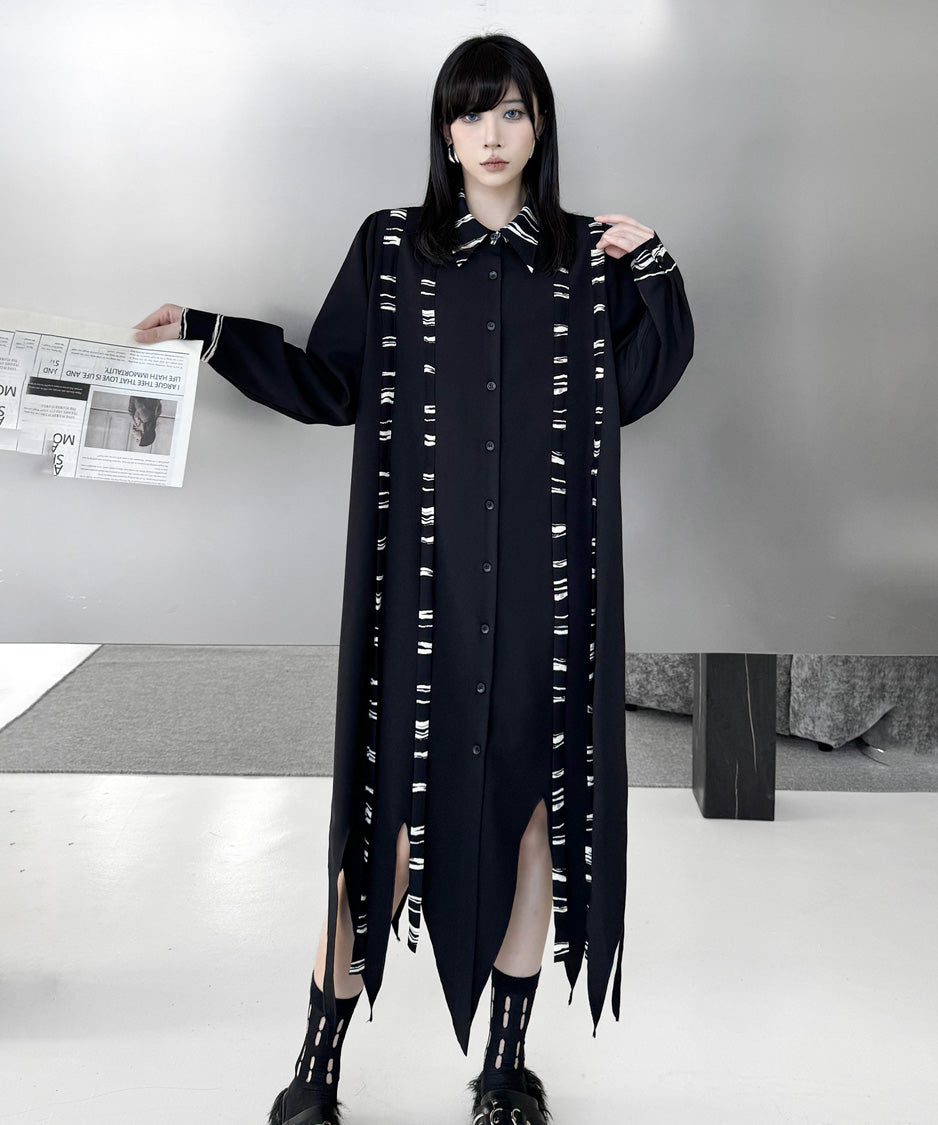 Graphic Stripe Panel Shirt Dress