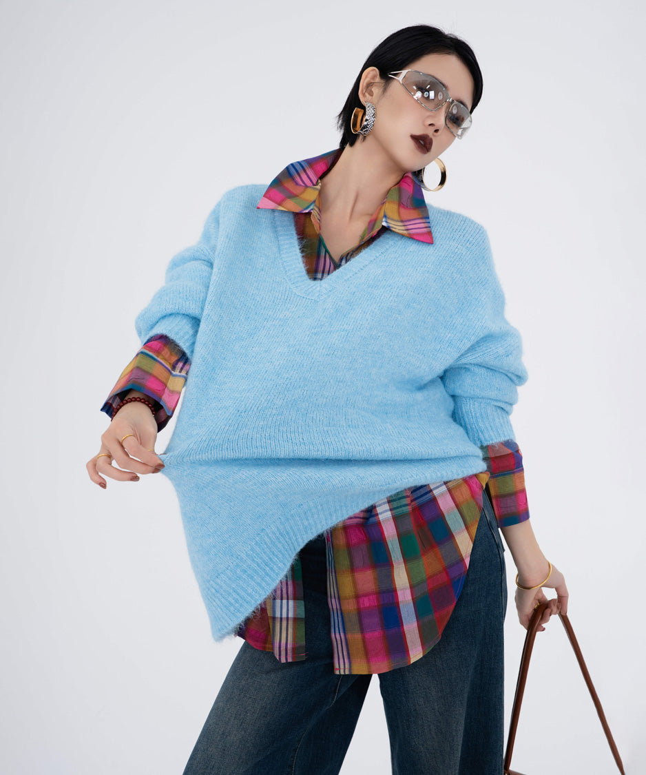 Color Mix Check Blouse