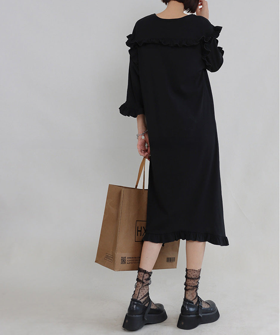 Ripple Shoulder Midi Dress