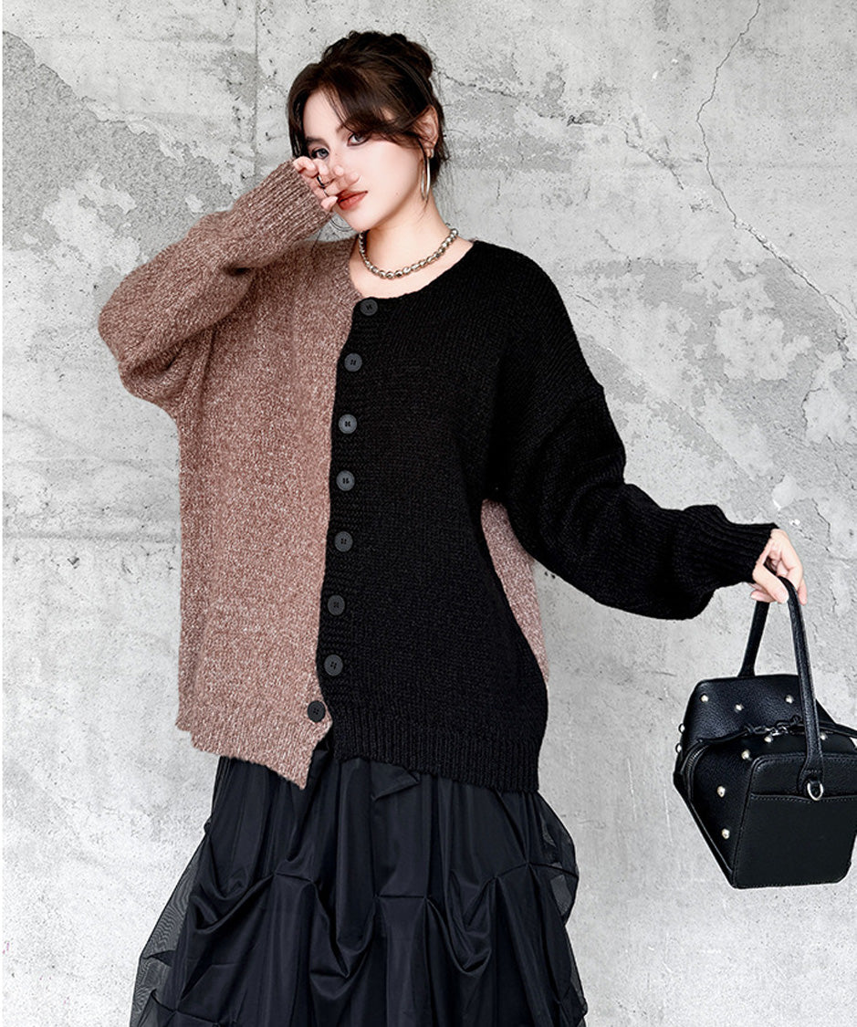 Offset Panel Knit Cardigan