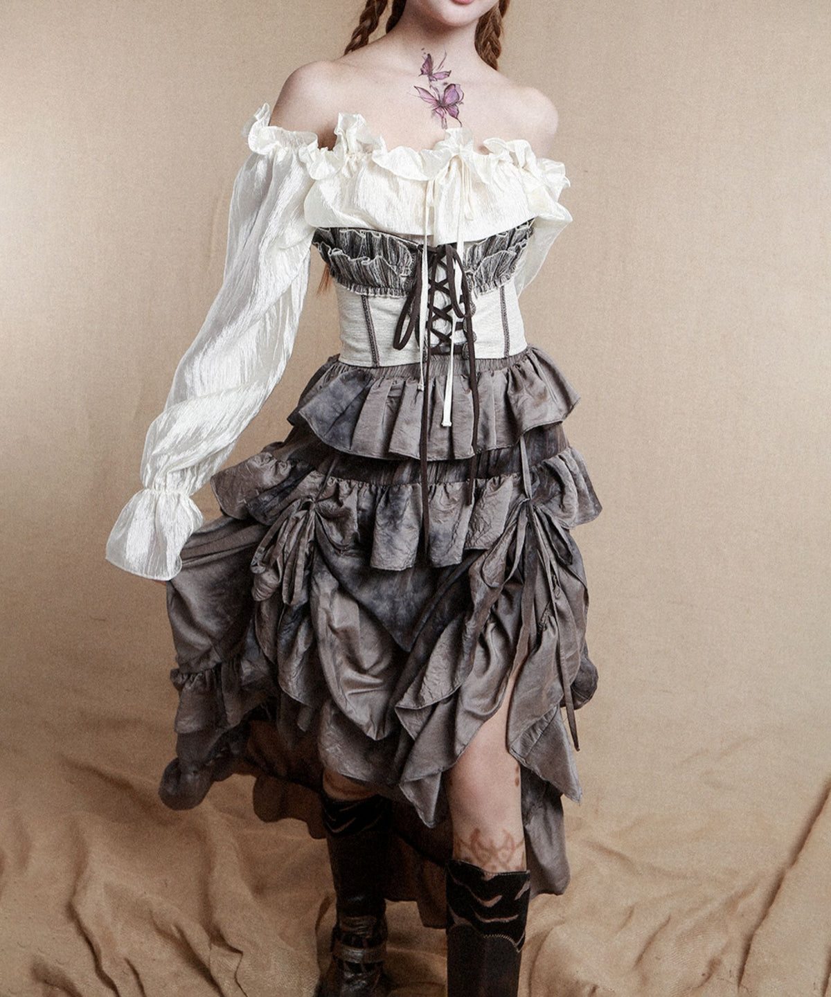 Layered Frill Lace-Up Corset Belt