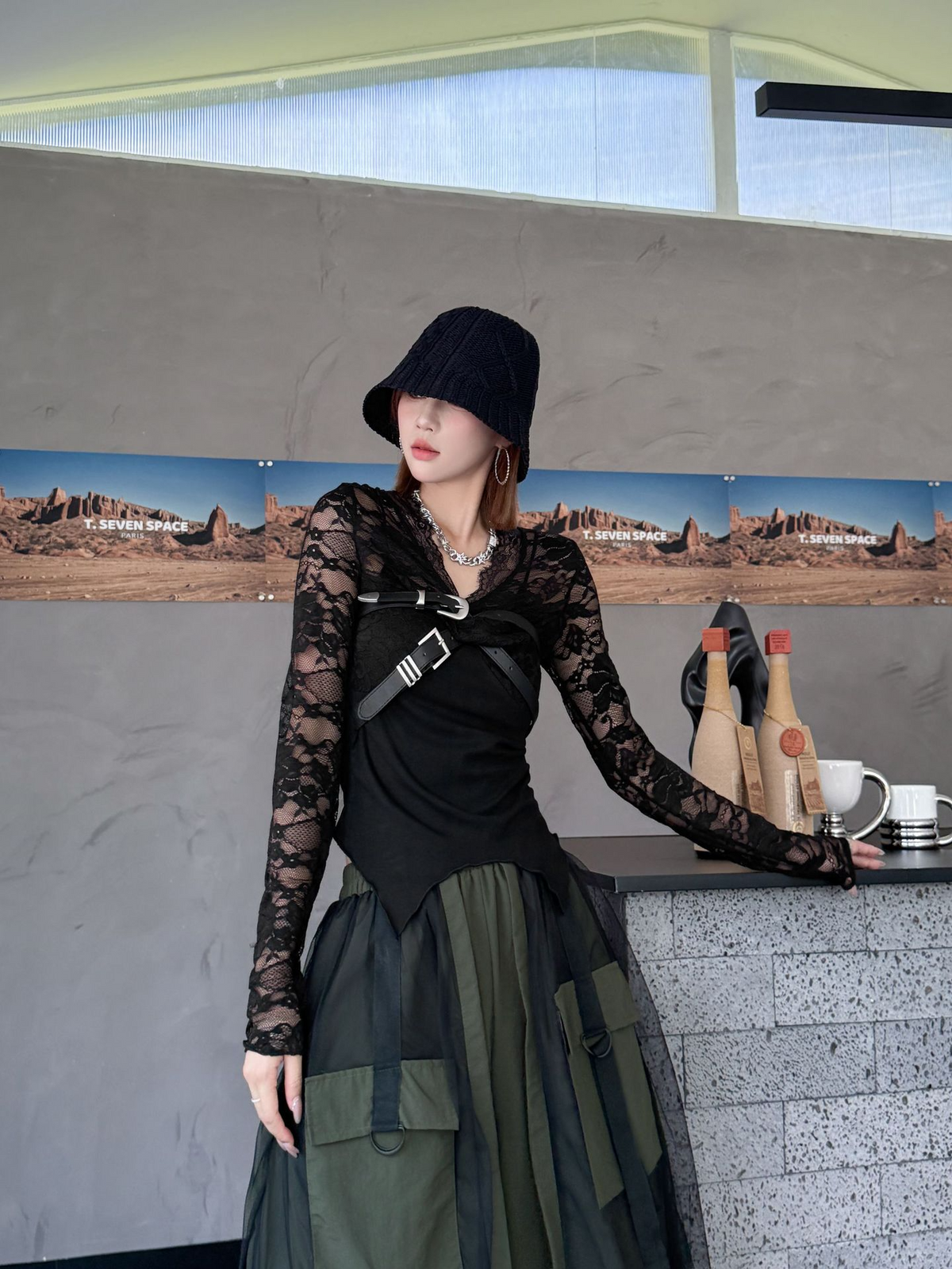 Lace Buckle Long Sleeve Top