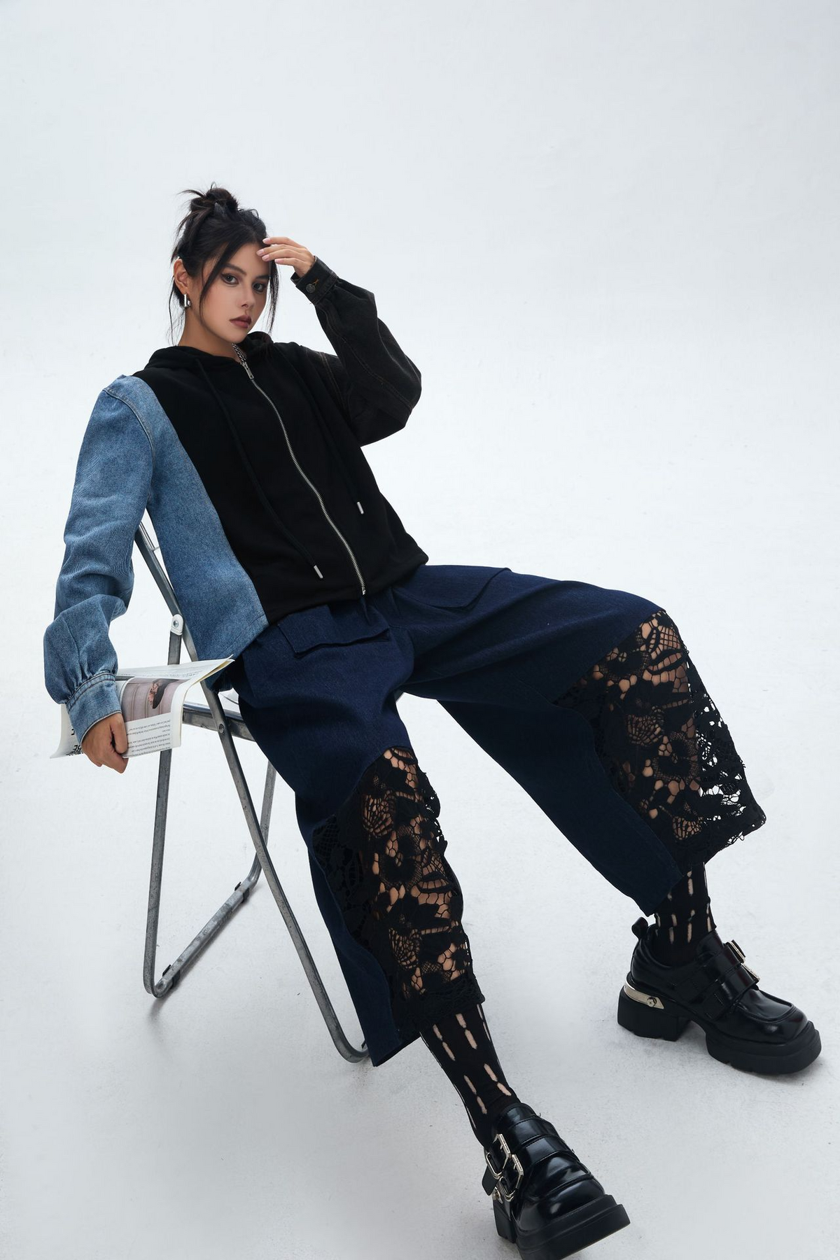Patchwork Denim Hoodie