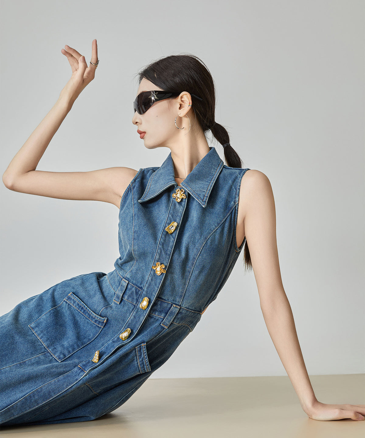 Back Cut Denim Dress