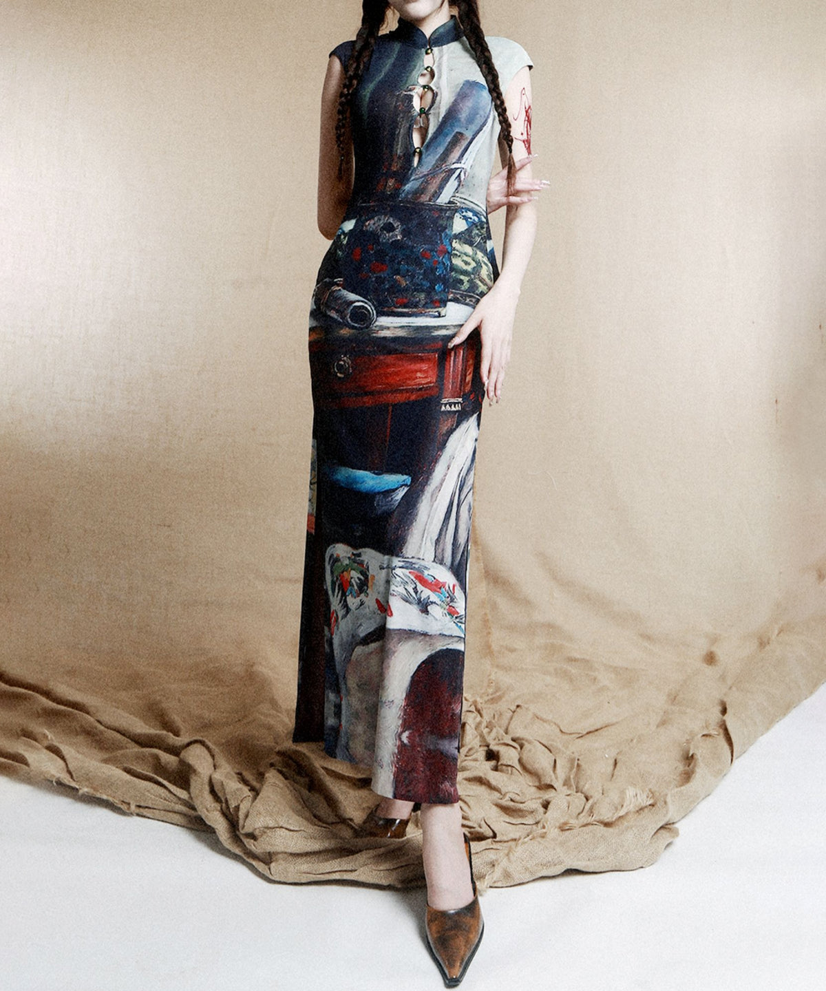 Still Life Print Slim Dress