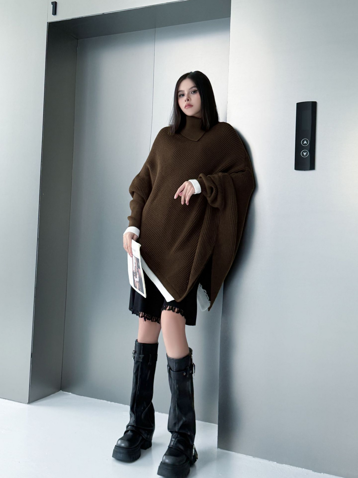 Diagonal Knit Poncho Top