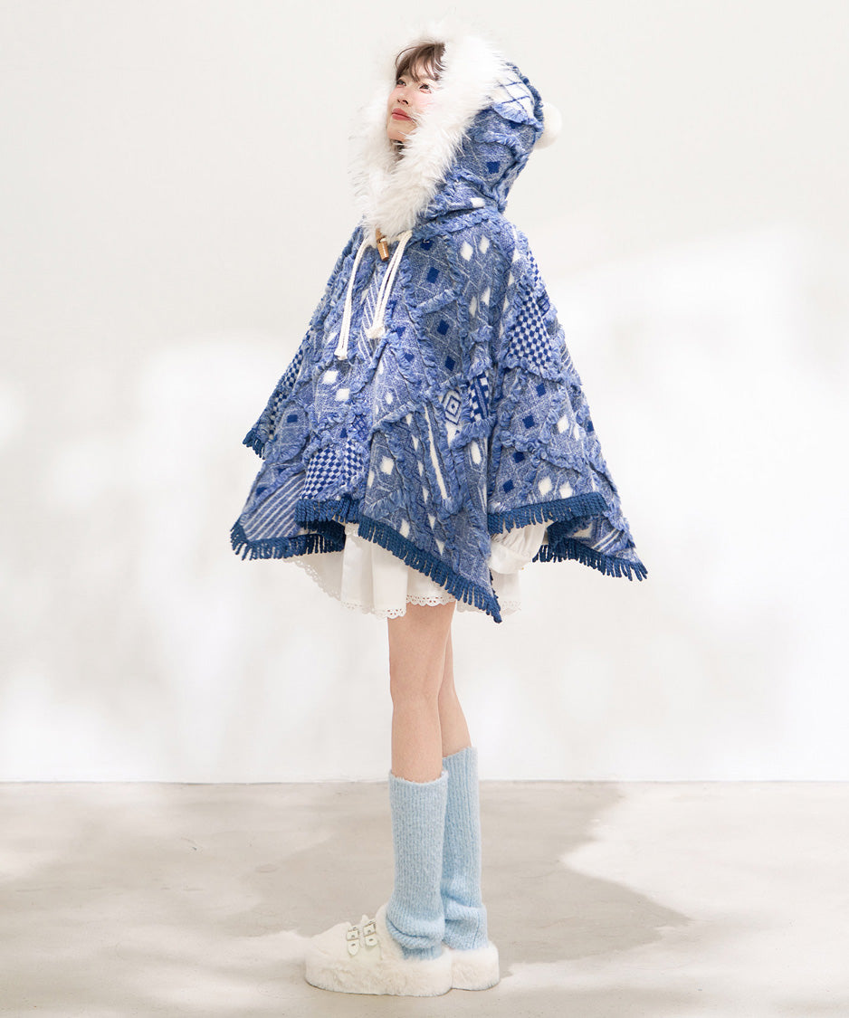 Mosaic Hooded Cape Coat