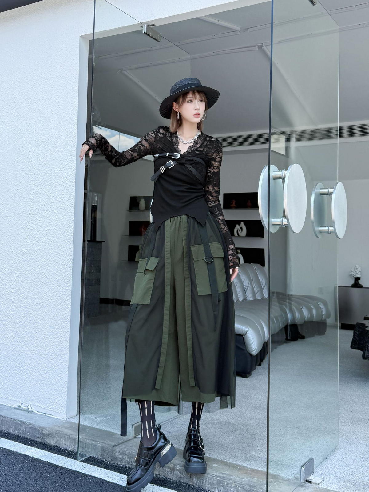Mesh Cargo Wide Pants