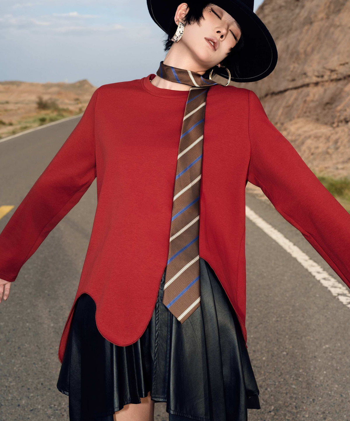 Wave Hem Long Sleeve Top