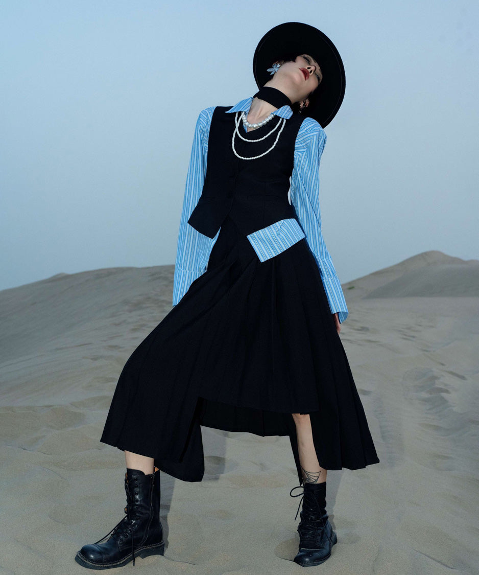 Pleated Draped Midi Skirt