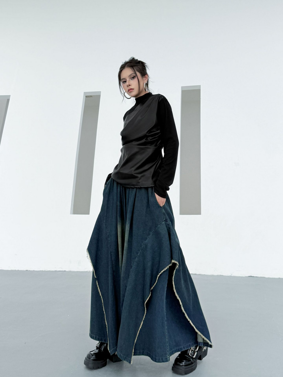 Draped Satin Mix Top