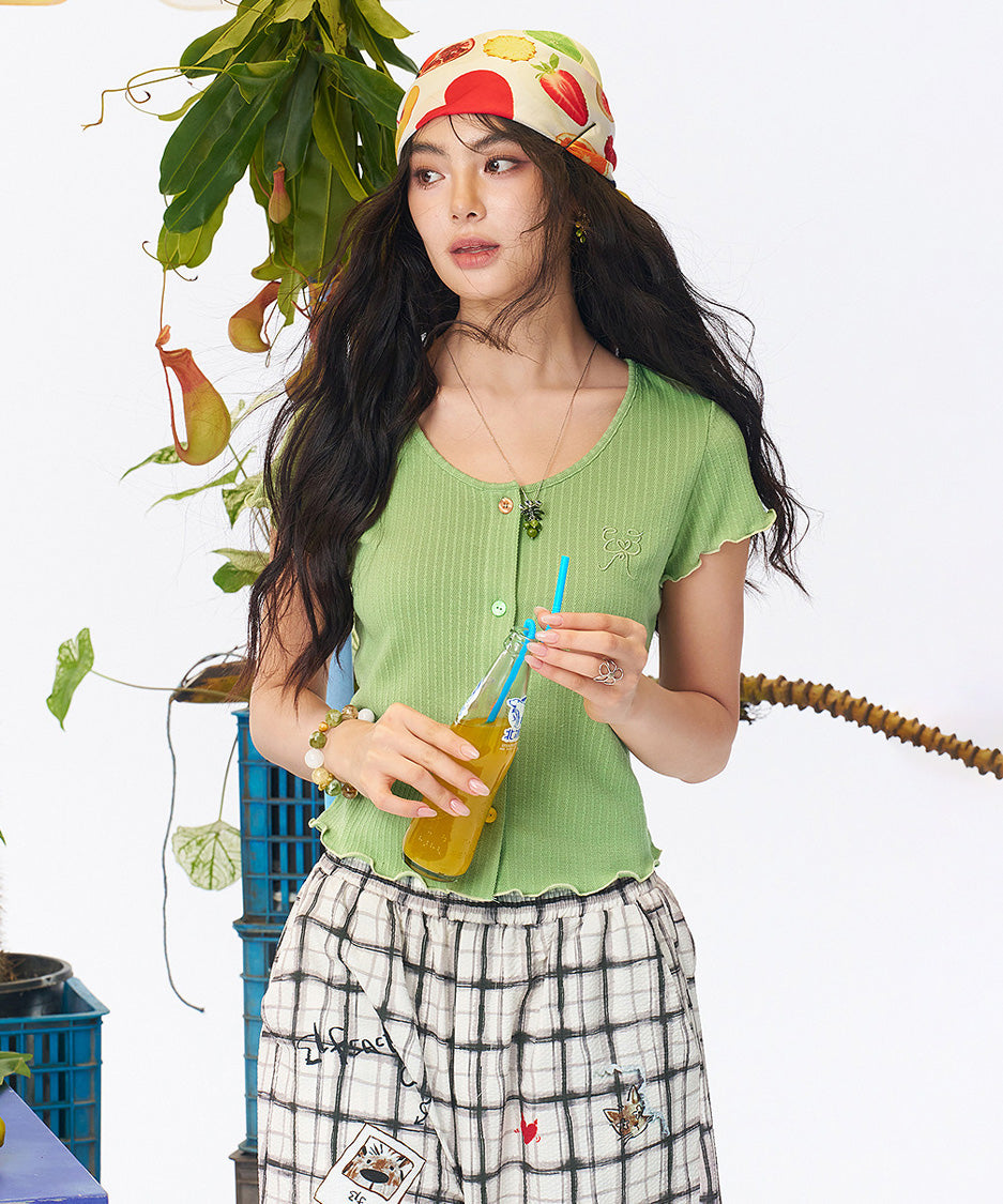 Mellow Rib Button Top