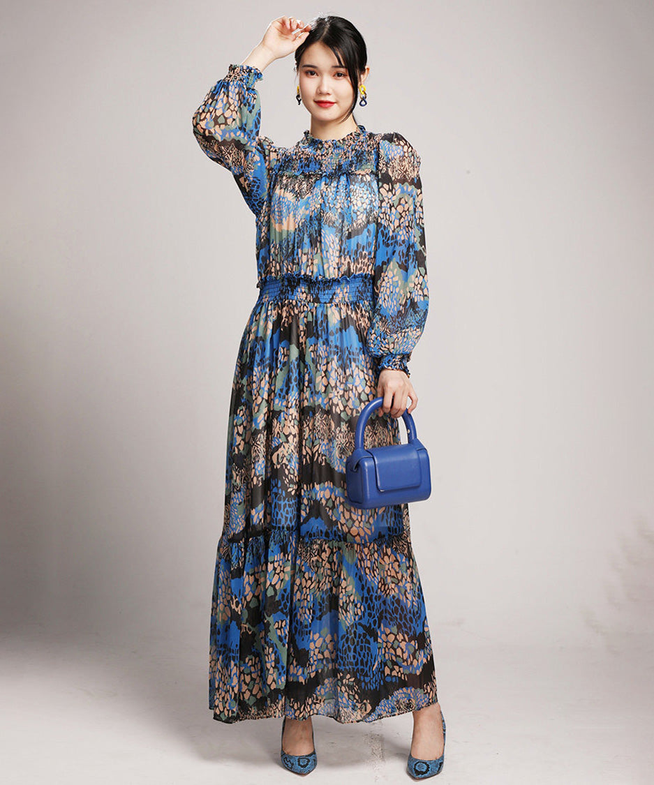 Abstract Print Tiered Long Dress