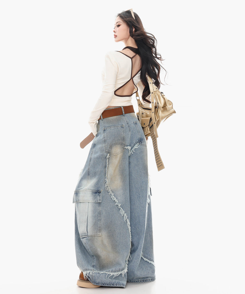 Back Line Strap V Neck Top