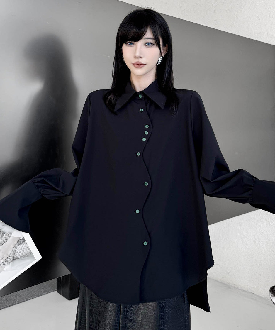 Wave Button Flare Sleeve Shirt