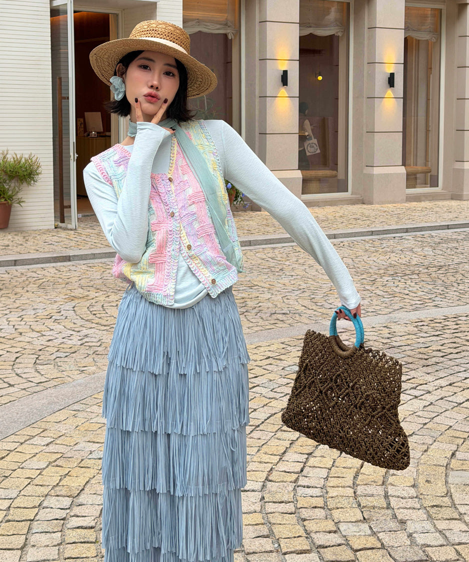 Pastel Grid Knit Vest