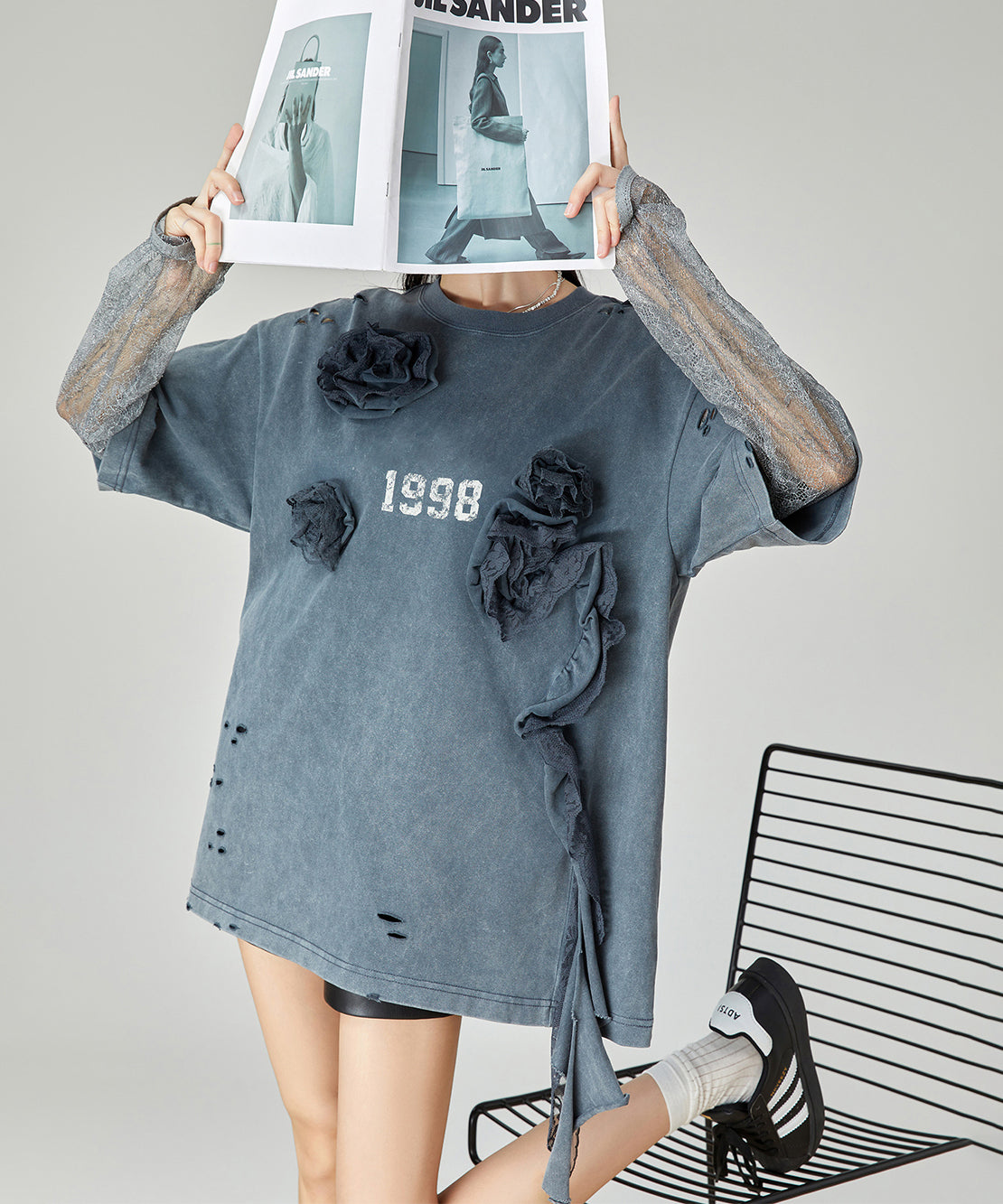 Lace Layered Distressed Top