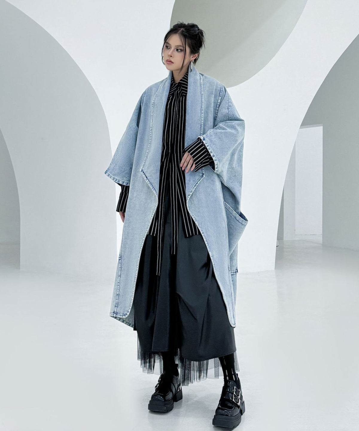 Washed Long Denim Coat