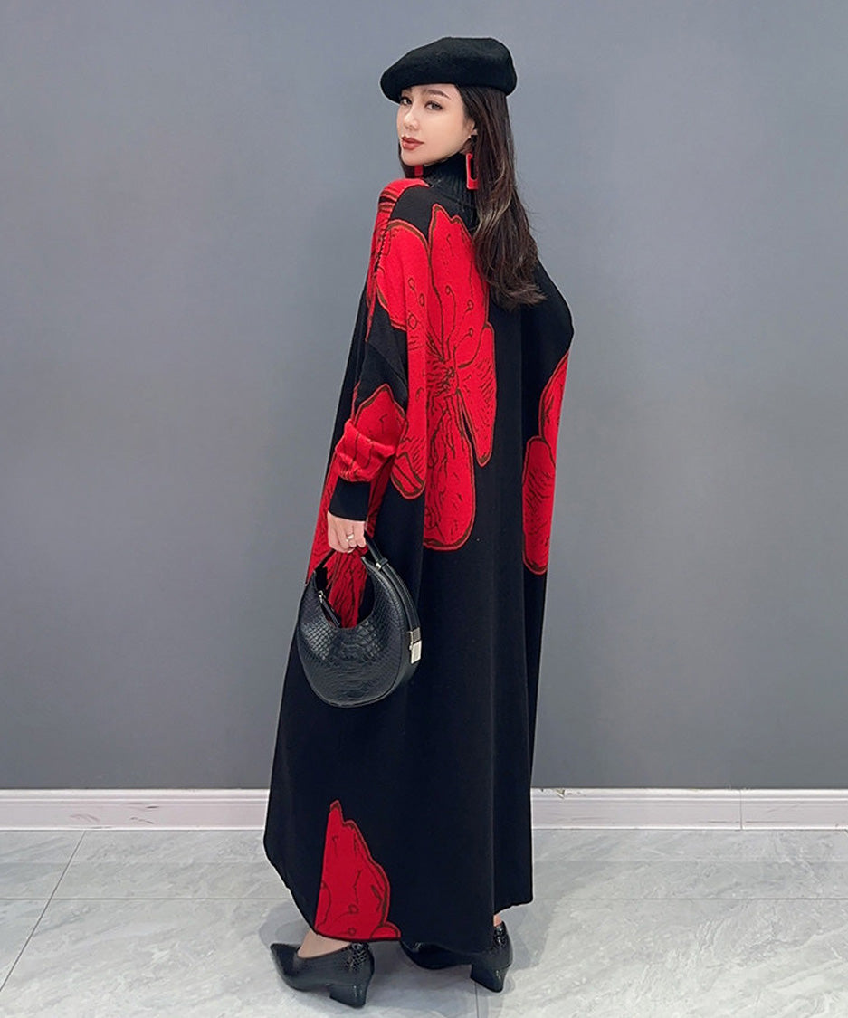 Floral Motif Knit Long Dress