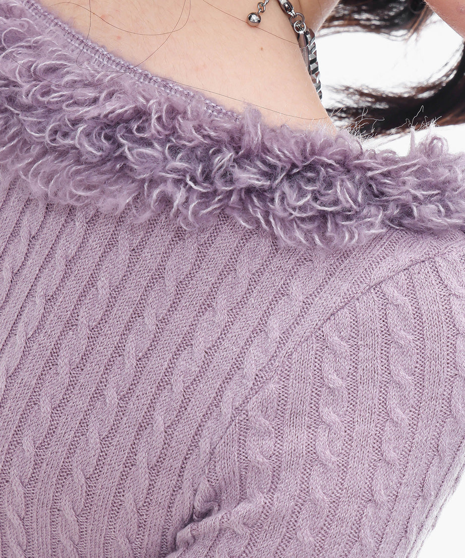 Frill Trim Rib Knit Top