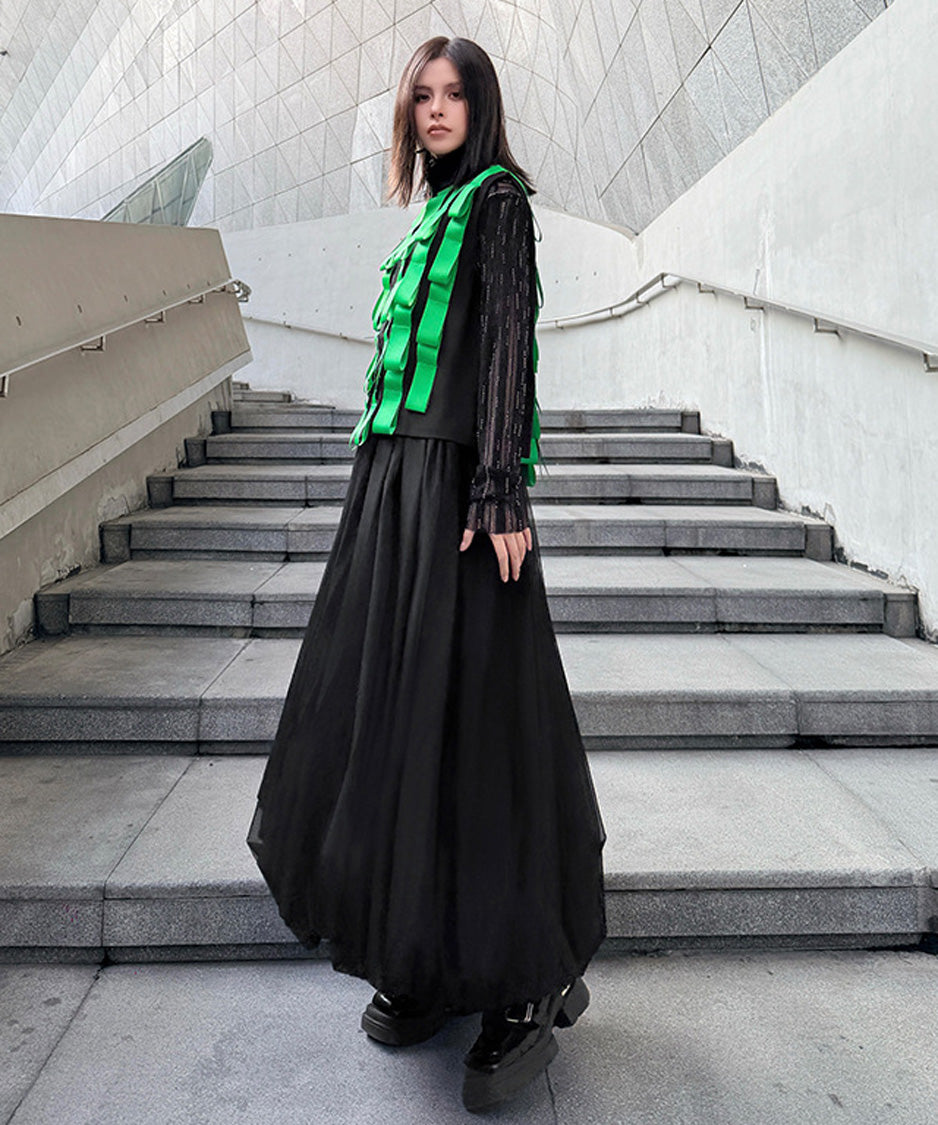 Sheer Pleated Balloon Skirt