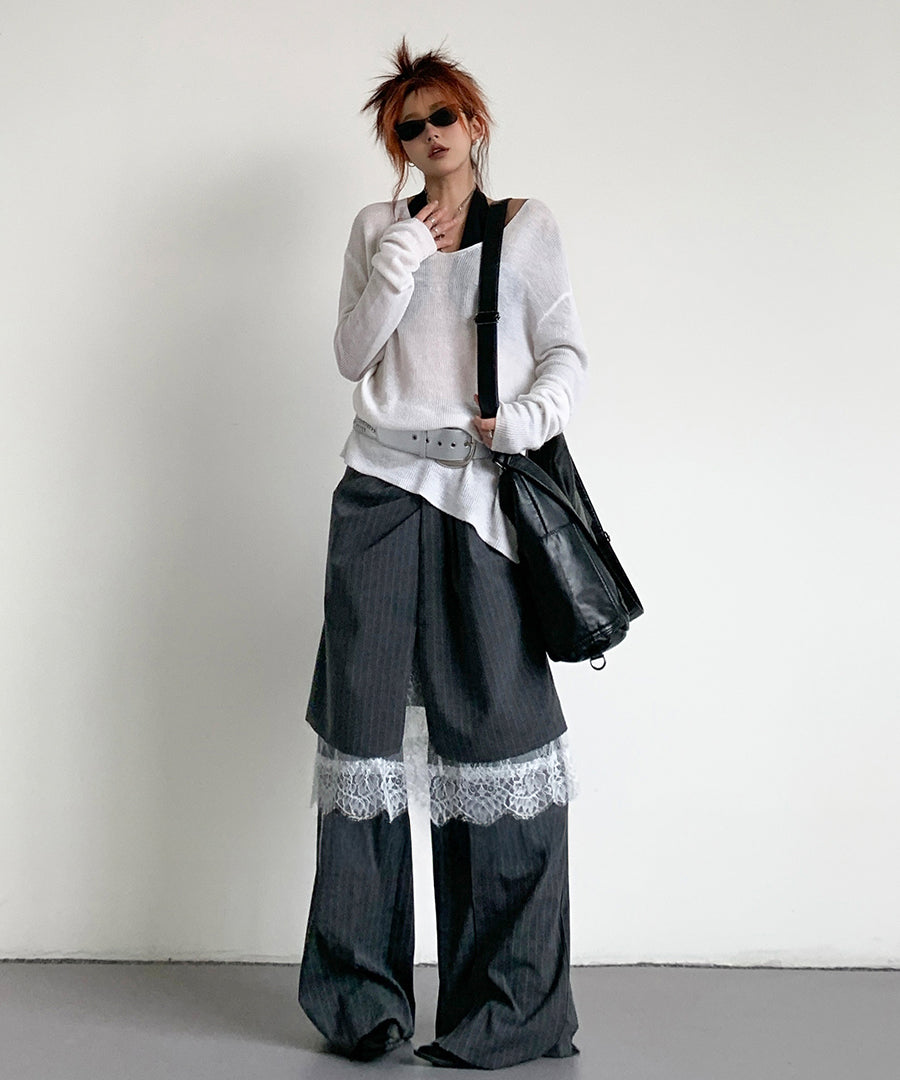 Pinstripe Lace Layered Pants