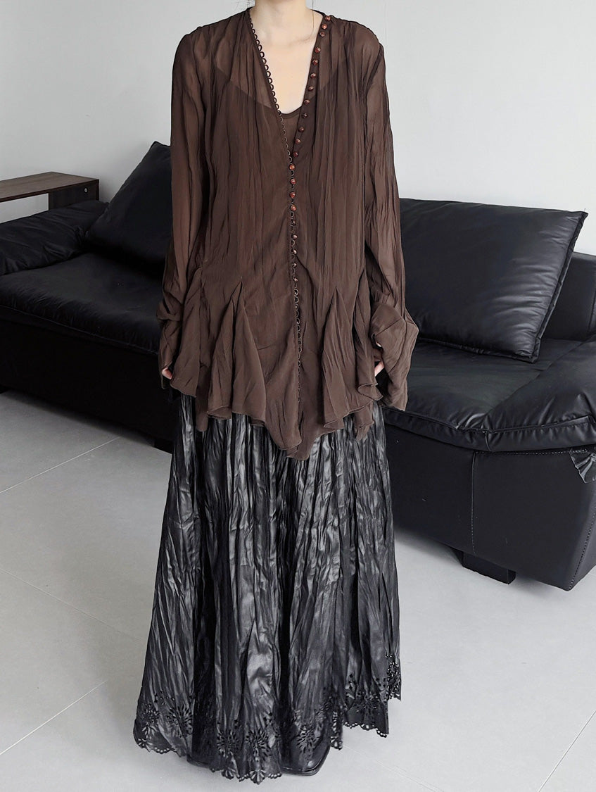 Crinkle Sheer Button Cardigan