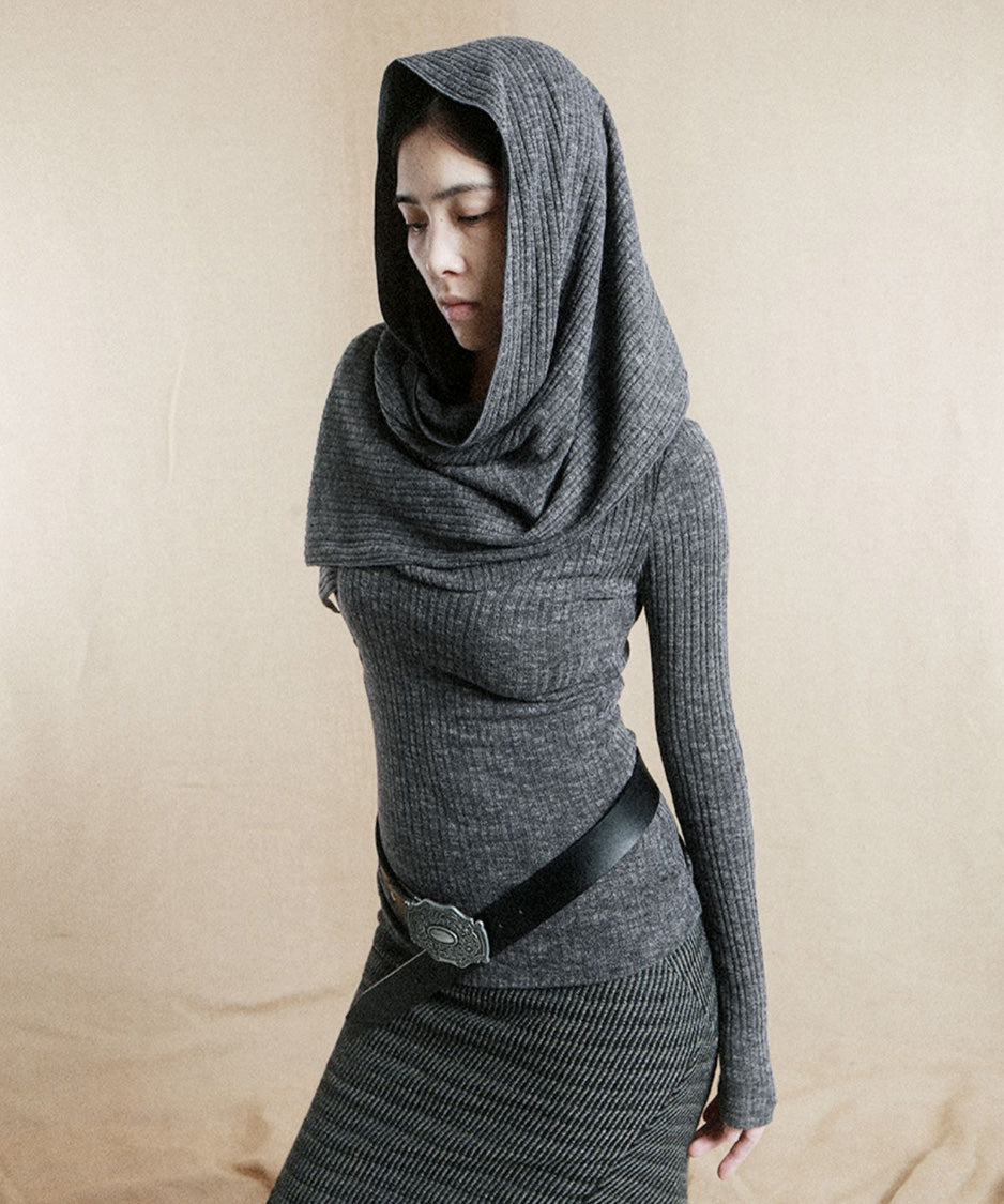 Hooded Rib Drape Top