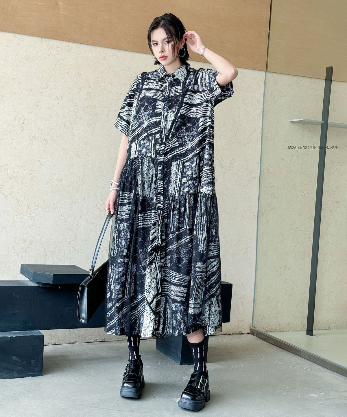 Noir Graphic Shirt Dress