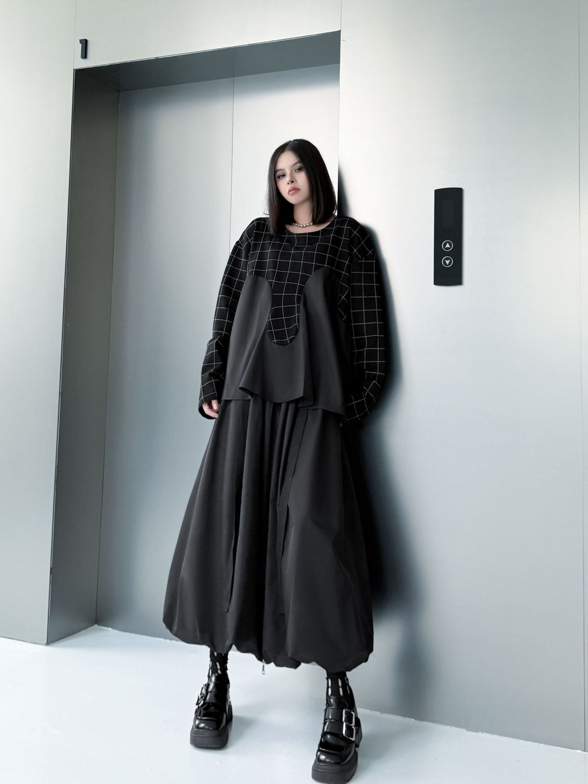 Grid Layered Contrast Top