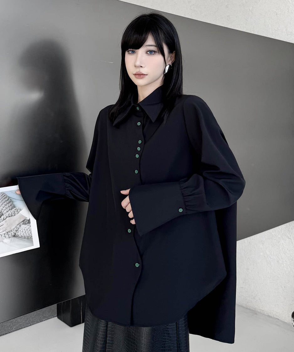 Wave Button Flare Sleeve Shirt