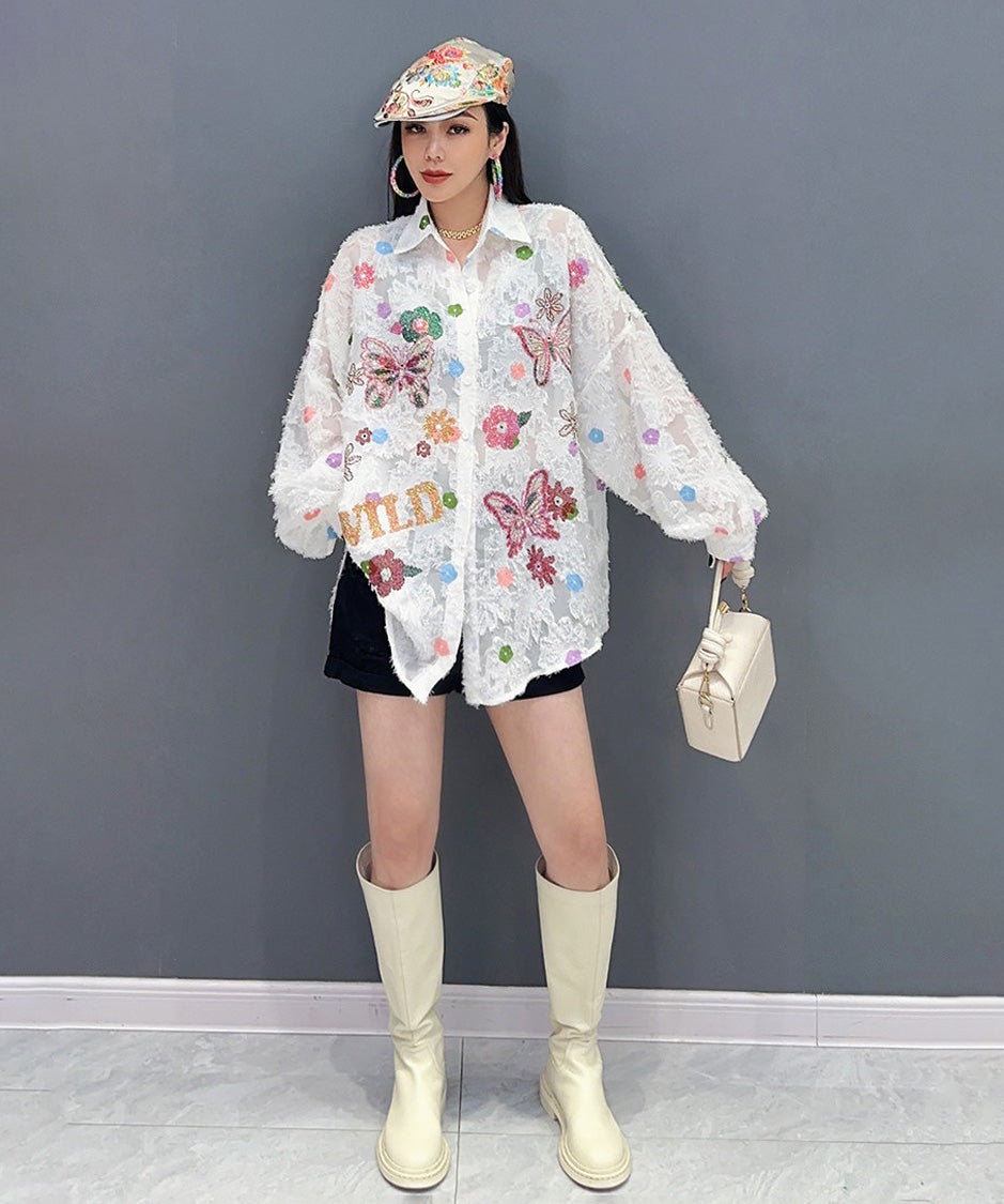 Floral Butterfly Fringe Blouse