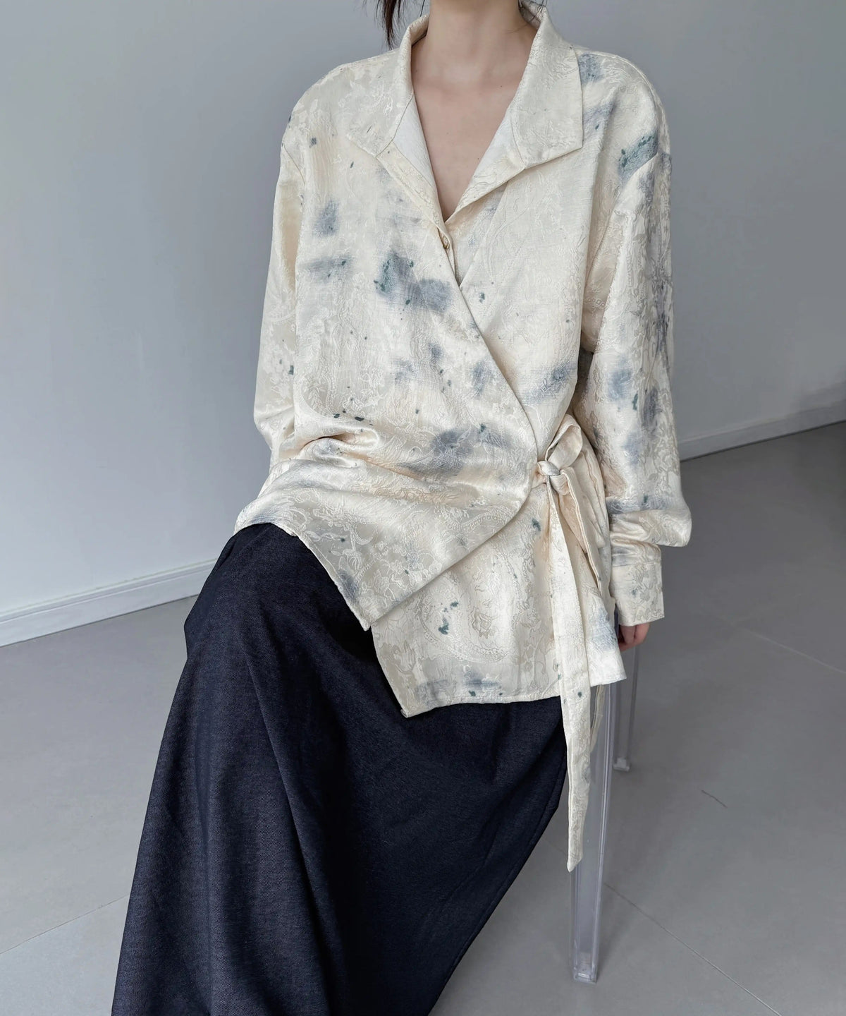 Tie Dye Wrap Jacquard Blouse