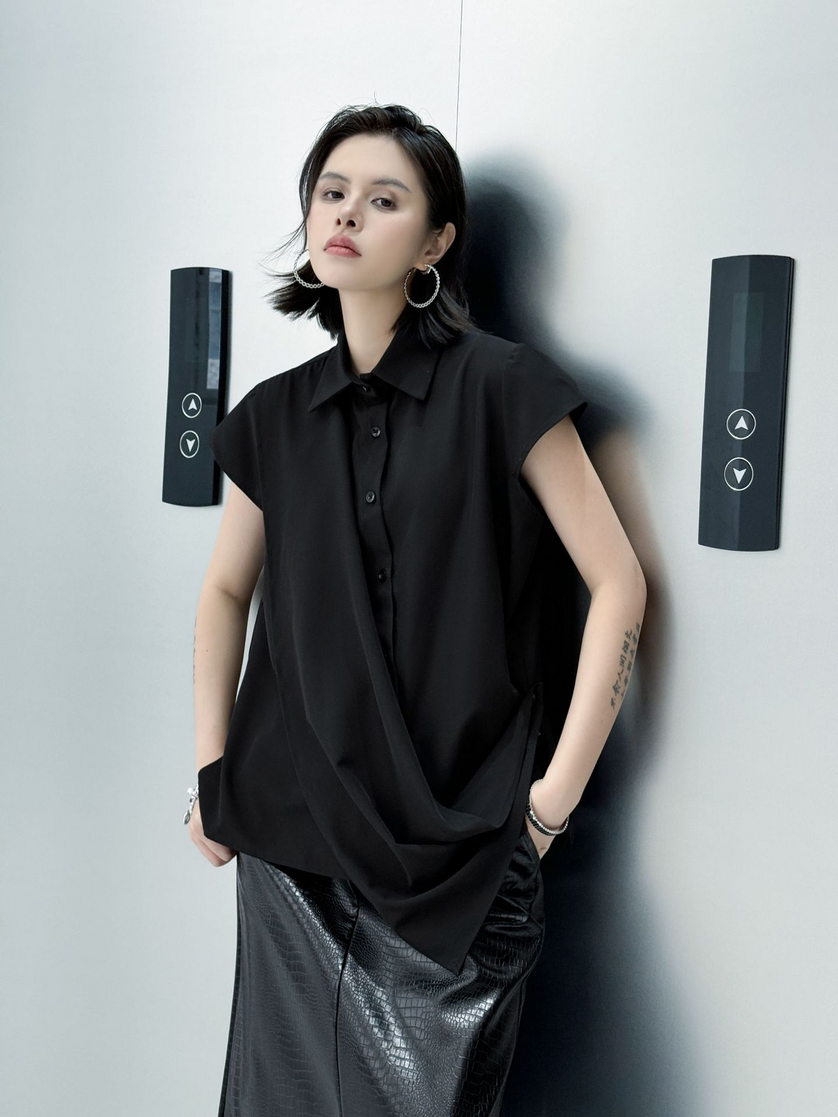 Drape Front Cap Sleeve Blouse